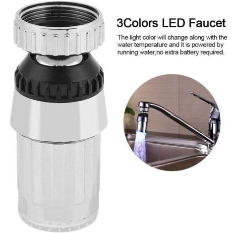 Pulvérisateur à tête de pulvérisation pour robinet d'évier de cuisine, pivotant à 360 °, alimenté par l'eau, 3 couleurs, lumière LED (1/4)
