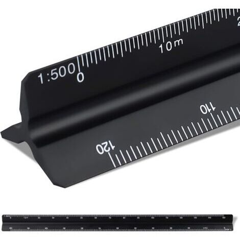 Règle échelle 30cm, règle triangulaire en métal pour architectes 1:100, 1:200, 1:250, 1:300, 1:400, 1:500 (Noir) (1/5)