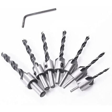 (3-10 Mm (3/4/5/6/7/8/10 Mm)8 Pcs Foret Bois Avec Fraise,Jeu De Forets Fraisés, Fente d'Alésoir Pour Foret Hélicoïdal à Bois Avec Trou Pour Le Travail Du Bois, Jeu De Forets (1/4)