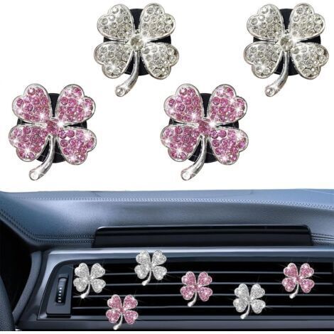 2.9x3.5cm Lot de 4 clips pour désodorisant voiture en forme de trèfle à quatre feuilles accessoires de décoration intérieure pour voiture accessoires de décoration intérieure pour femmes (1/5)