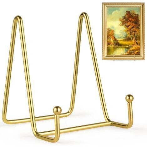 4 Pouces Supports de Plaque pour Affichage, amélioré Or présentoir Fer chevalet Support Photo Cadre Titulaire métal Supports pour Photo, Assiette décorative, tablettes et Art -2 Pack (1/5)