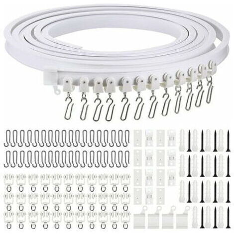 Rail de rideau incurvé au plafond pliable de 5 mètres Rail de rideau incurvé flexible pour rail de rideau souple pour rail de rideau avec crochets de rideau en métal, séparateur de pièce pour rideaux (1/5)
