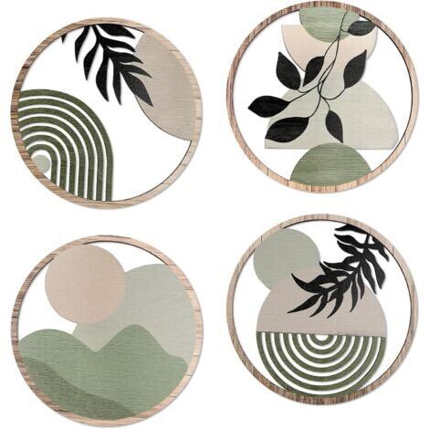 4 Pièces Décoration Murale Bohème en Bois Décoration Murale de Ferme Moderne Art Mural Boho Vert Pour Mural Art Déco Salon Ferme Nursery (3D-Vert) (1/5)