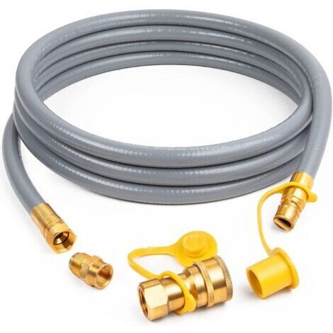 Tuyau de gaz naturel (DI) de 12 pi 3/8 po, tuyau GPL basse pression avec raccord rapide pour barbecues Weber, barbecues au charbon, fours à pizza, chauffages de terrasse, etc. (1/4)