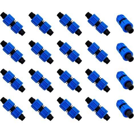 20 connecteurs pour irrigation goutte à goutte, outil d'irrigation agricole, connecteur bleu, connecteur universel, kit de connecteurs pour tuyau d'irrigation goutte à goutte (16 mm) (1/5)