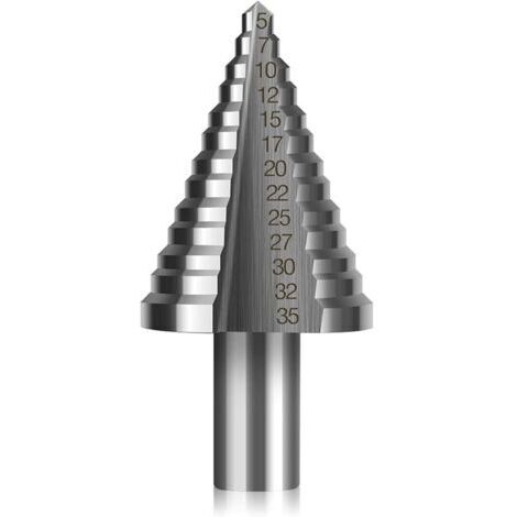Foret Fraise Meche Etage HSS,Foret Étagé Fraise Conique à Double Fente (5mm-35mm) avec Revêtement Titane (1/4)
