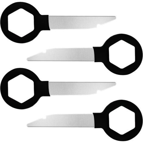4 Pièces Clé Extraction Autoradio, Clés Extraction Stéréo Voiture, Demontage Cle Outils de DéMontage de Garnitures Universel Autoradio, en Acier Inoxydable Solide (Noir,78mm) (1/5)