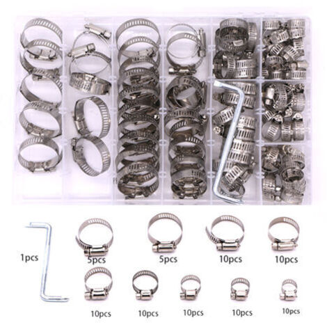 81 Pièces/8-38 mm，Collier de Serrage Réglables, Tuyau Clips, Colliers de Serrage en Acier Inoxydable, Pinces de Tuyau pour Tube A'automobiles, Piscine