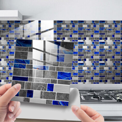 (B)25 Pièces Mosaïque Stickers Muraux Autocollants pour Carrelage en Céramique et Marbre Décoration, Hiser Impression de Briques Imperméables Salle de Bains et Cuisine Sticker (Noir et blanc,20 (1/5)