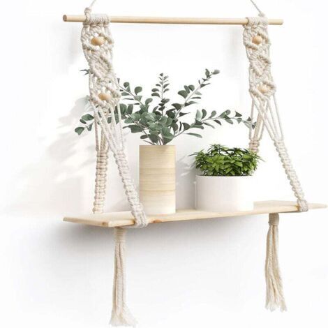 Étagère Murale en Bois avec Corde Flottante pour Plantes Intérieur Extérieur Décoration Rangement (1/4)