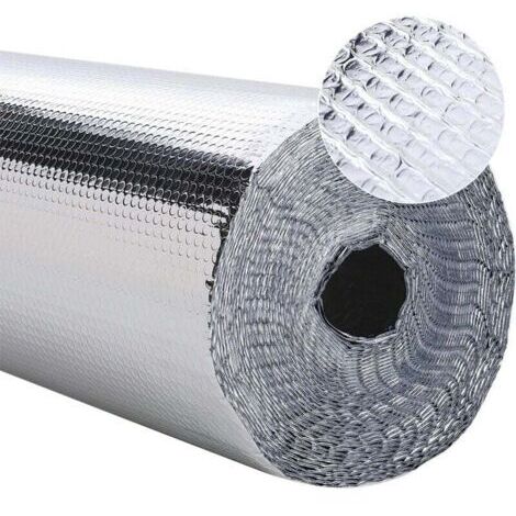 Rouleau d'isolation thermique en feuille à bulles de 5 m x 0,6 m, matériau d'isolation pour radiateur en aluminium, film réfléchissant pour radiateur, rouleau d'isolation thermique pour fenêtres, sols (1/4)