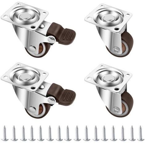 4 Roulettes pour Meubles 25 mm, Roulette Charge Lourde Fixe avec Frein, Roulettes Pivotantes à 360 Degrés Meuble, Roue de Meuble Exterieur Silencieuses de Caoutchouc con 16 Vis (1/5)