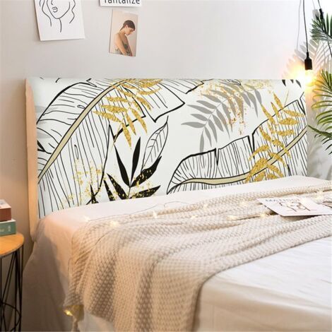 Mode Universelle Housse de Tête de Lit Extensible Couverture de Tête de Lit Anti-Poussière Protecteur Antipoussière pour Lits Simples Doubles King Size (160cmFeuille d'or)