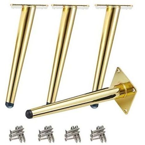 Pieds de meuble obliques en métal doré – Lot de 4 – Acier inoxydable 201 – Hauteur 25 cm – Base antidérapante pour canapés et tables (1/5)