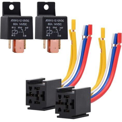 2 Pack Relais 12V 80A 5 Pin Car Truck Motor Heavy Duty Marche/Arrêt Normalement Ouvert SPDT Relay Socket Connecteur 5 Fil Automobile (1/5)