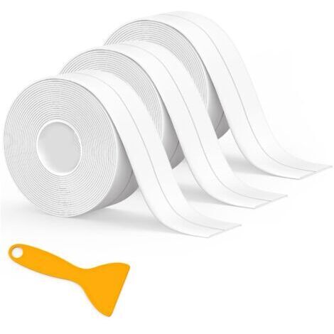 Rouleau de 3 rouleaux de joint en silicone blanc pour salles de bains, ruban adhésif blanc, ruban d'étanchéité pour cuisine, anti-fuite, convient pour les salles de bains, les toilettes et de n