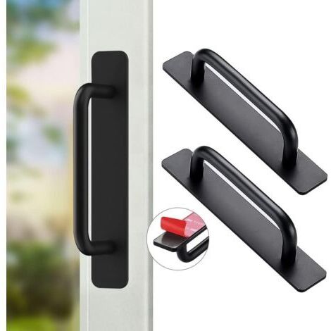 Lot de 2 poignées de meubles autocollantes en aluminium pour portes coulissantes, tiroirs, armoires de cuisine, chambre à coucher, 147 mm (noir) (1/4)