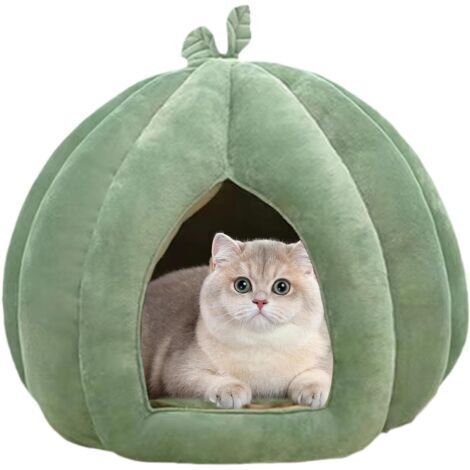 Grotte de Lit pour Chat - Abri d'Hiver Chaud Pumpkin Cat House, Cachette Respirante Lavable pour Chats/Petits Chiens, avec Coussin Amovible (1/5)
