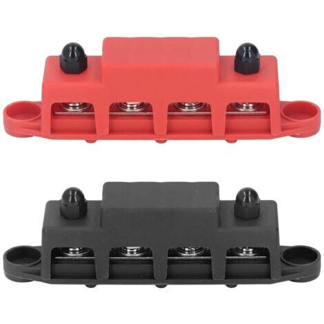 Bloc de distribution à 4 bornes M8 48V 250A en laiton rouge et noir pour voitures, camping-cars et bateaux (1/5)