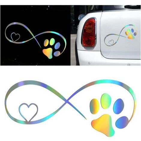 2 pièce Empreinte de Patte de Chien Autocollant de Décoration Voiture, Autocollants Coloré Laser Réfléchissant Automobile Décoration Extérieure Pour Voiture Camion Moto Portes Skateboard, Baga (1/5)