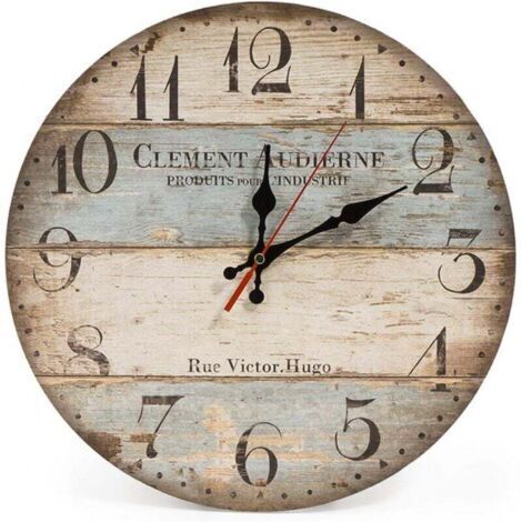 Horloge murale vintage de style campagnard de 30 cm avec cadran en bois silencieux, idéale pour la décoration du salon, de la chambre, du bureau, d'un café ou d'un bar (Victor Hugo) (1/4)