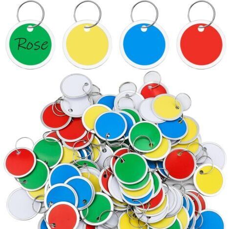 50pcs Porte Clef Etiquette Metal, 31mm Round Paper Tags Ronds Porte Clés Étiquettes pour Clés Rondes pour Bagages Sac à dos Clés de Voiture et Clés de Porte