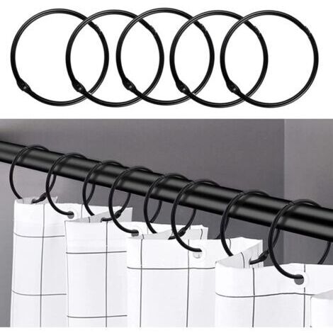Noir - 24 anneaux de rideau de douche, crochets de rideau de douche antirouille pour salle de bain, anneaux de rideau de douche ronds décoratifs et crochets de tringle de rideau de douche (1/5)