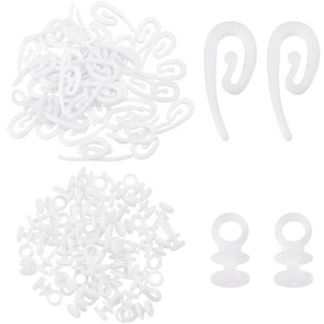100 ensembles Crochets De Rideau en Plastique Blanc - Glisseur pour Piste, Rail et Draperie - Rouleaux pour En-tête Bande - pour Fenêtre, Porte et Douche (1/5)