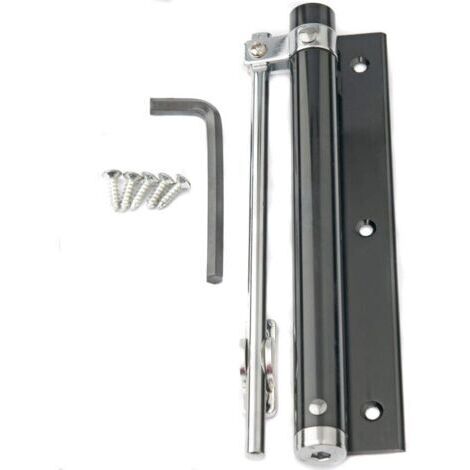 Leichter Türschließer aus Aluminium, federleicht, federbelastet, verstellbar, selbstmontierend, für den privaten und gewerblichen Gebrauch (180 mm, schwarz mit 5 Schrauben) – 1 Packung (1/4)