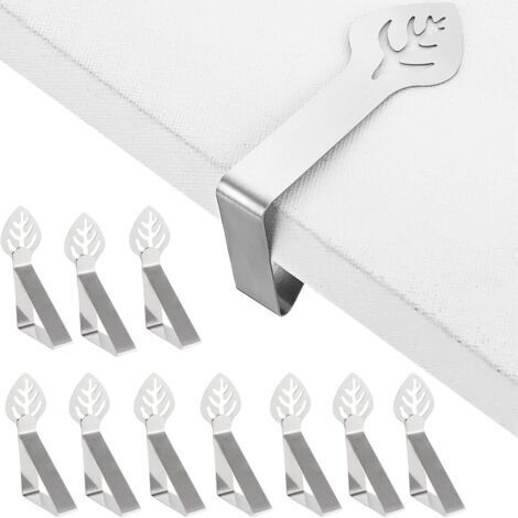 Lot de 10 pinces à nappe décoratives en acier inoxydable épais, antidérapantes, pour l'extérieur (pique-niques, barbecues, mariages, fêtes) (motif feuilles) (1/5)