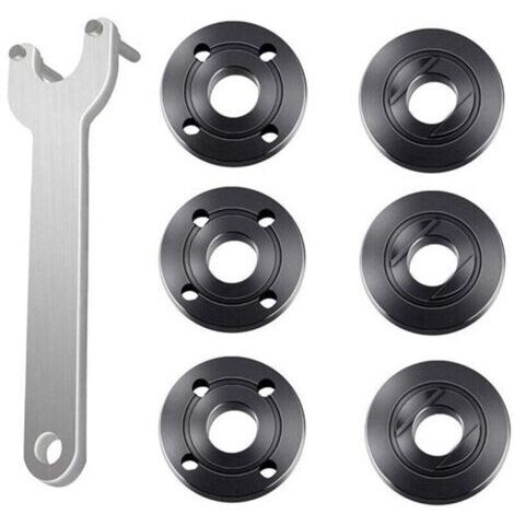 Set di 7 chiavi per flange per smerigliatrici angolari, dado di bloccaggio in metallo, 1 chiave per smerigliatrice angolare, 6 dadi per flange, compatibile con Dewalt, Bosch, Black & Decker, Ryobi e M (1/4)