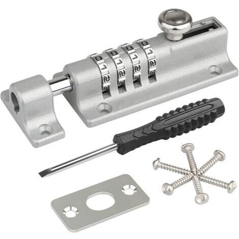 Loquet de Verrouillage à Combinaison, Verrou de Porte à Code, Imperméable Verrou à Combinaison à 4 Chiffres avec Vis de Fixation de Sécurité pour Armoire,Hangars,Argent (1/5)