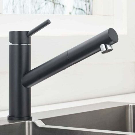 Robinet de Cuisine Noir avec Douchette, Mitigeur Evier Extractible Rotatif à 360°, Robinettrie Chaude et Froide Réglable en Acier Inoxydable SS304 thsinde (1/4)