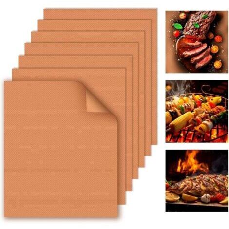 Lot de 7 tapis de cuisson en cuivre pour barbecue extérieur, 100 % antiadhésifs, 40 x 33 cm, durables, réutilisables et faciles à nettoyer - Conviennent aux barbecues à gaz, à charbon et électriques (1/4)