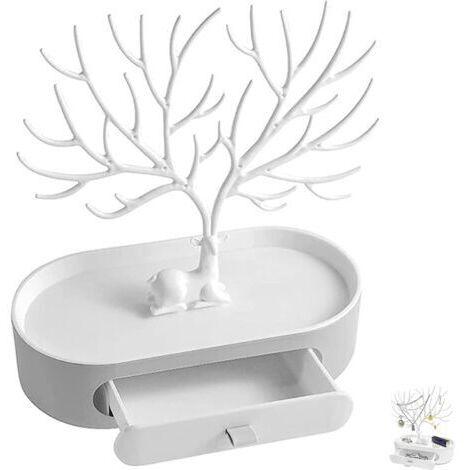 Présentoir À Bijoux, Arbre À Bijoux 3 in1 Porte Bijoux Avec Tiroir Jewelry Stand Rangement, Bois de Cerf Support À Bijoux avec Tiroirs, pour Colliers, Bracelets, Bagues, Boucles D'oreilles (1/5)