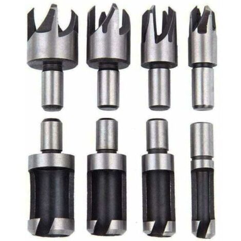 Fraise Bouchonner Bois Lot de 8 Mèche Bouchon Bois Foret Faire Cheville Outil de Coupe pour Faire une Bois Bouchon Cheville Tourillon Goujon Tenon Dowel (1/4)
