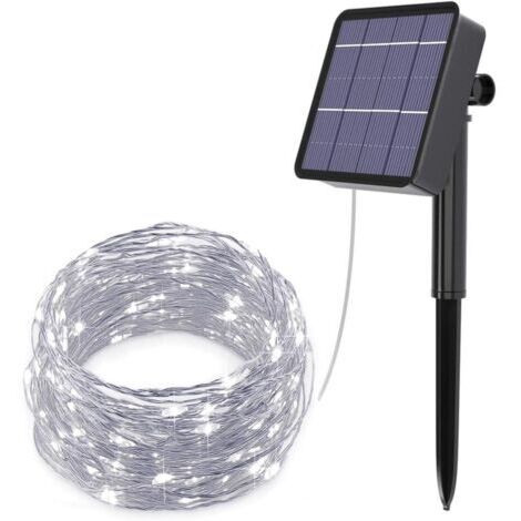 Guirlande lumineuse solaire d'extérieur, 120 LED, étanche, 12 m, 8 modes, fil de cuivre, pour jardin, terrasse, mariage, fête de Noël, blanc (1/4)