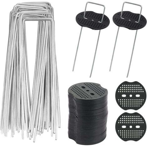 40pcs Piquets de Jardin en U avec 40 Rondelles Piquet Fixation Toile Paillage Piquets en Métal pour Jardinage Fixer Bâche Anti-Mauvaises Herbes-- (1/5)