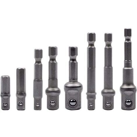 Lot de 8 Adaptateurs de Douille Hexagonale 1/4" vers 1/4" 3/8" 1/2" pour Perceuse Visseuse Sans Fil Douilles Porte-Embouts (1/4)