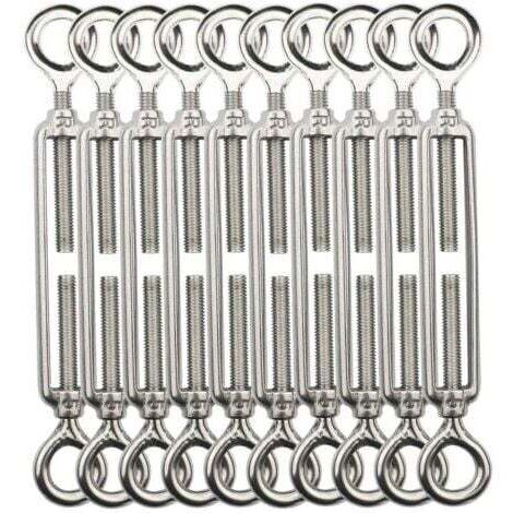 Tendeur Fil De Fer,M5 Tendeurs De Fil,Tendeur De Cable Crochet Et Crochet,Tendeurs De Cable En Acier Inoxydable 304,Utilisé Pour Cordes À Linge,Suspendre,Cable De Garde Corps -10 Pièces OO (1/4)