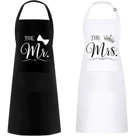 Tablier De Couple 2 Pièces, Tablier De Cuisine Familiale Pour La Saint-Valentin, Noël, Halloween, Cadeau De Mariage. (1/5)
