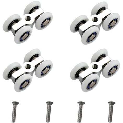 Lot de 4 roulettes pour porte de douche coulissante, roulements à billes métalliques pour rail de porte coulissante, glissement silencieux, convient pour la douche, la cuisine, les baies vitrée (1/5)