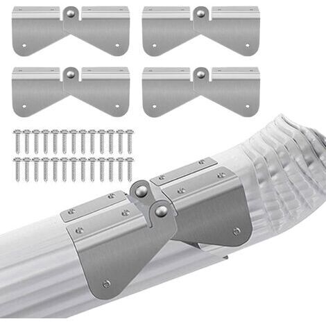 Lot de 4 charnières d'extension de gouttière en acier inoxydable, charnières rabattables avec vis de fixation, installation facile sur descente de gouttière rectangulaire ou carrée (1/5)