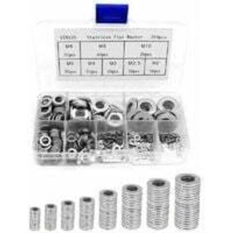 Rondelles Plates en 304 Acier Inoxydable Assortiment, Rondelles metal, Joint vidange, Rondelles gonds de porte, Rondelles assortiment de lave-mains (M2 M2.5 M3 M4 M5 M6 M8 M10)(360pcs)