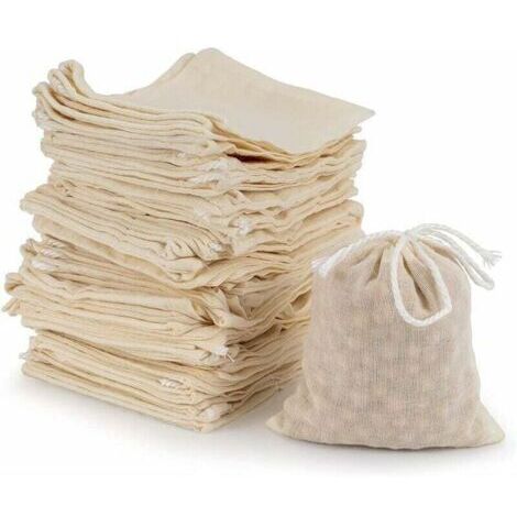 50 Pièces Sacs en Mousseline de Coton, Sachets Filtre à Thé Réutilisables avec Cordon pour Filtration de laitier, Épices de Magasin, Trempage de Liqueur Médicinale (8 x 10cm) (1/4)