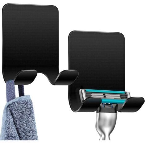 2 PièCes Noir Support De Rasoir Douche, Crochet Autocollant Support De Rasoir Douche Crochet AdhéSif En Acier Inoxydable, Salle De Bain Et Cuisine Porte-Serviette Sans Percer (1/5)