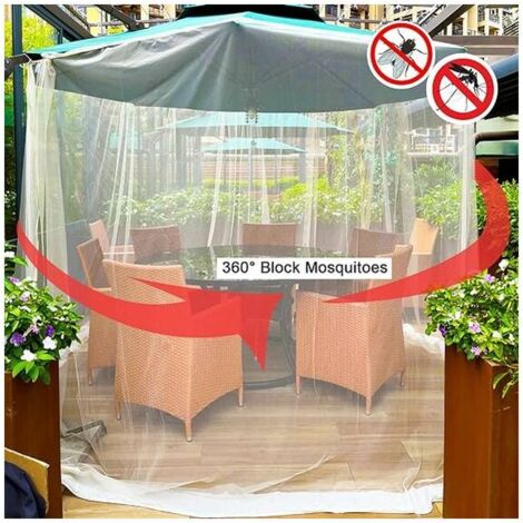 Moustiquaire 3x3m Pour Parasol – Filet Anti-Insectes Avec Fermeture Éclair Pour Terrasse Et Jardin