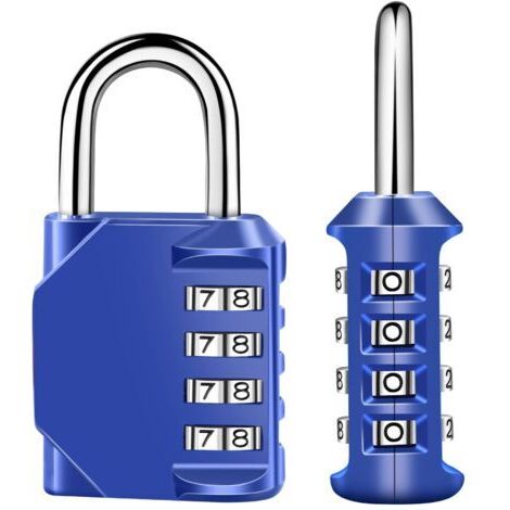 4-Digit Cadenas à Combinaison, Serrure Combinée Imperméabiliser, Métal étanche et Fermoir Combiné en Acier Plaqué (604 large 4 digit size short beam po blue) (1/3)