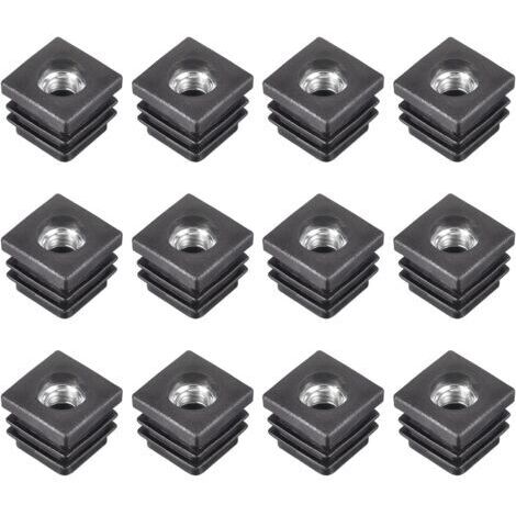 Lot de 12 inserts pour tubes carrés 20x20mm – M8 filetage – Plastique noir – Pour roulettes et patins réglables – Montage simple - 12Pcs (1/5)