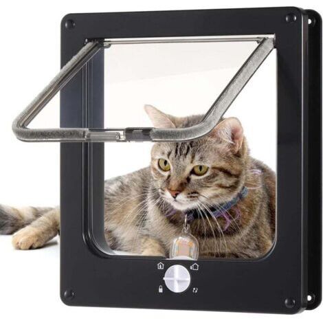Porte pour chat - Porte de sécurité silencieuse pour animaux avec verrouillage à quatre points - Porte pour chat résistante aux intempéries - Convient à une utilisation intérieure et extérieure - Bois (1/4)